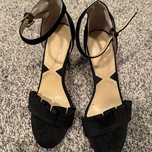 Adrienne Vittadini Black Ruffle Ankle Strap Heels